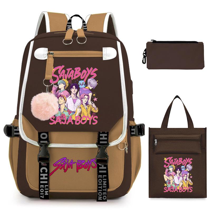 K-Pop Anime Cartoon Printing Casual Student Backpack Shoulder Bag Pencil Case Three-Piece Set