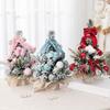 Snowy Mini Christmas Tree Small Tabletop Artificial Flocked Tree with Balls Bow And Cloth Bag Base for Home Office Desk Decor