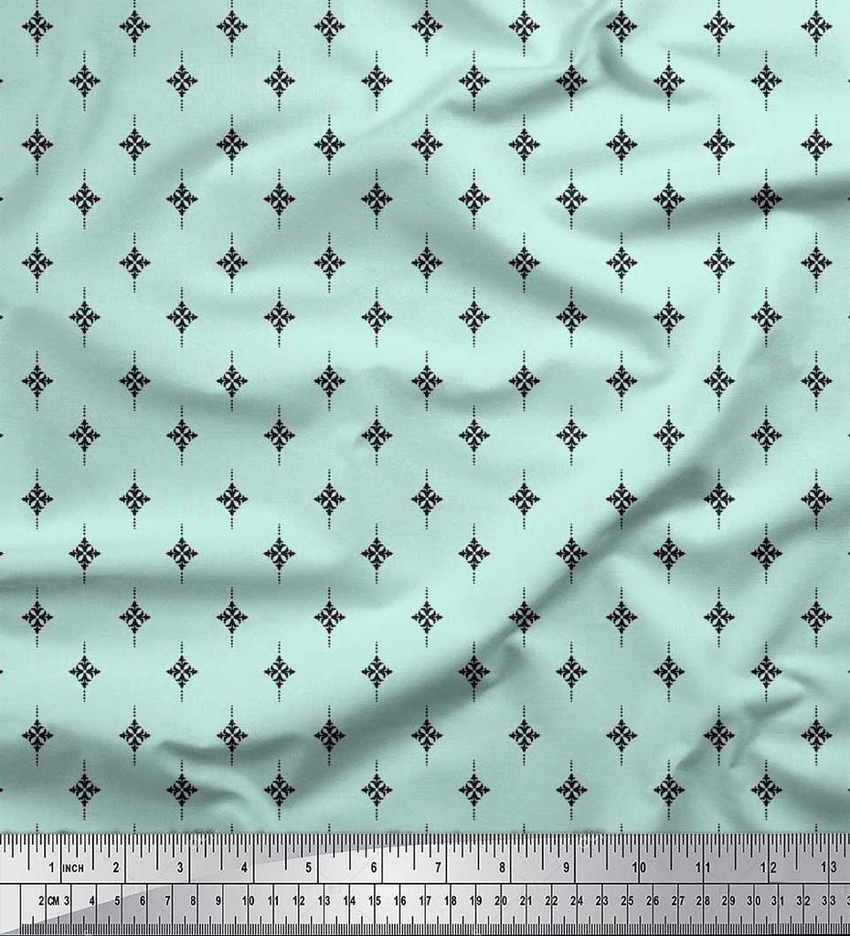 Soimoi Japan Crepe Satin Fabric Dot & Black Small Motif Shirting Decor Fabric Printed Metre 42 Inch