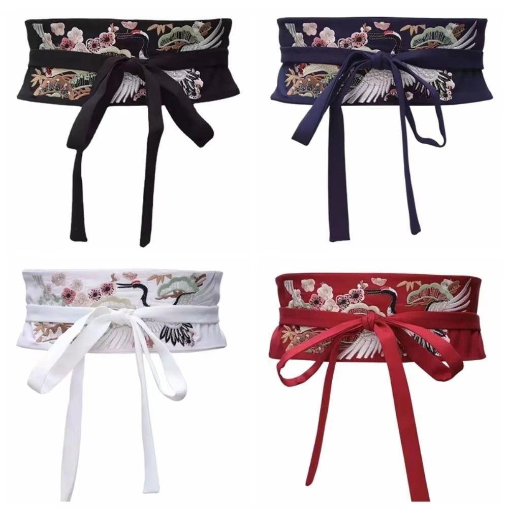Embroidered Hanfu Cummerbund Crane Phoenix Flower Corset Belt Elegant Dress Girdle For Women