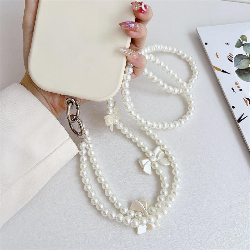 Ремешок для мобильного телефона, шнурок через плечо, бант, серебряные бусины, цепочка для телефона для iPhone, Samsung, Xiaomi, анти-потеря, шейный шнур, подвесной шнур