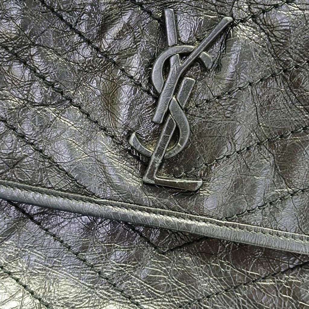 [Pre-Owned] Ysl Niki Silver Chain Black Label Logo Vintage Pleated Leather Crossbody Shoulder Bag - Very Good #1Q3DUDX