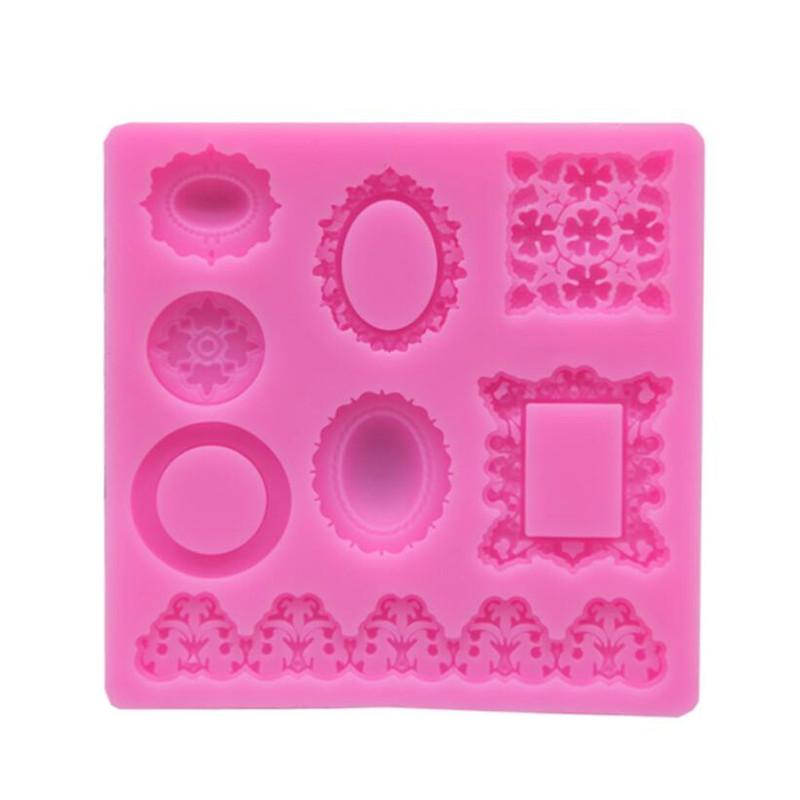 DIY Mirror Fondant Cake Decorating Tools Frame Cupcake Chocolate Wedding Cake Border Silicone Molds Kitchen Baking Moulds