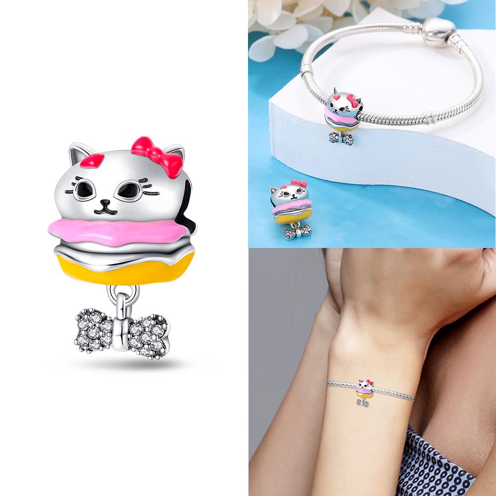 Copper Charms Animal Color Pink Rabbit Sheep Cat Dog Beads Fit 3Mm Original Bracelets Fine Diy Birthday Jewelry Make