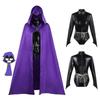 Raven Teen Titans Cosplay Costume Outfits For Women, Raven Bodysuit With Cape Belt Set Halloween Party Fancy Dress