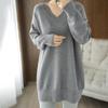 Autumn and Winter Plus Size Sweater Jacket Loose Mid-length Design V-neck Knit