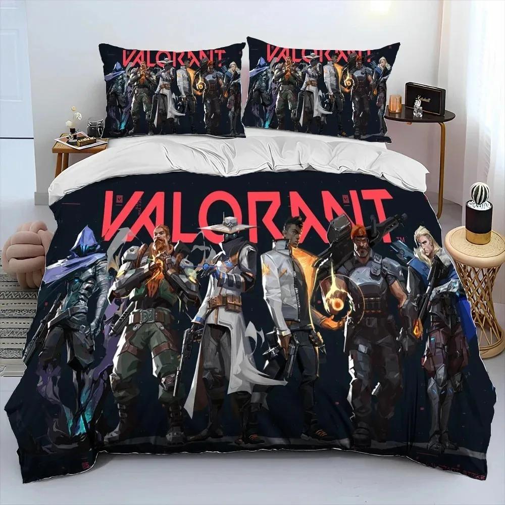 3D VALORANT Игровой Мультяшный Пододеяльник Комплект Постельного Белья Пододеяльник Комплект Постельного Белья Чехол на Одеяло Наволочка king Queen Размер Комплект Постельного Белья Мальчики