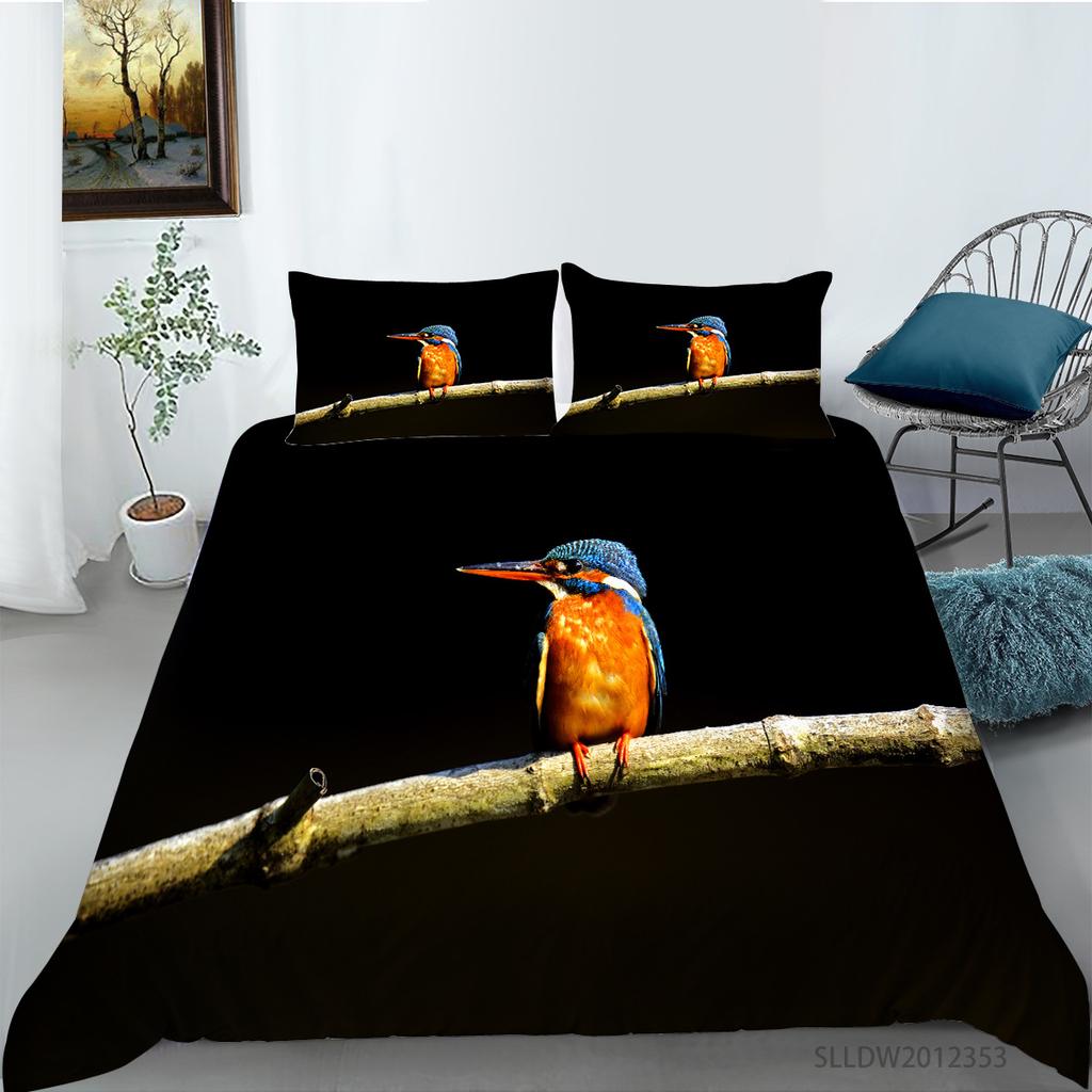 Hummingbird Duvet Cover Set King/Queen Size Small And Cute Tropical Bird Yellow Flower Green Leaves Bedding Set Women