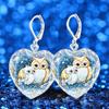 Creative Heart-shaped Glass Mother And Child Owl Drop Earrings For Women