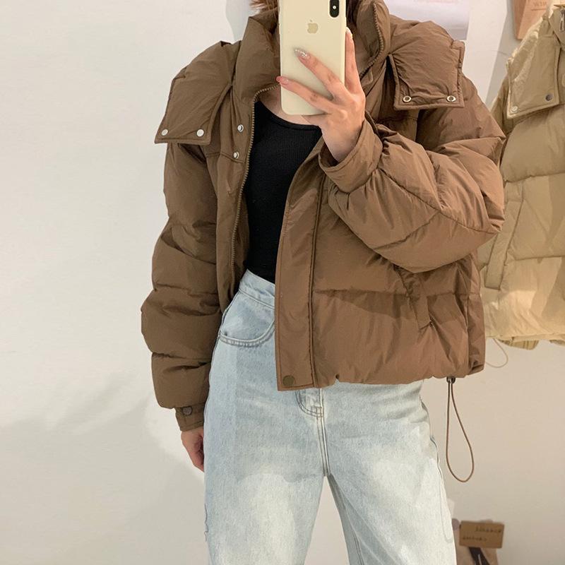 2024 зимняя корейская короткая женская куртка-пуховик, простая однотонная с капюшоном, маленькая многоцветная утолщенная куртка-хлеб