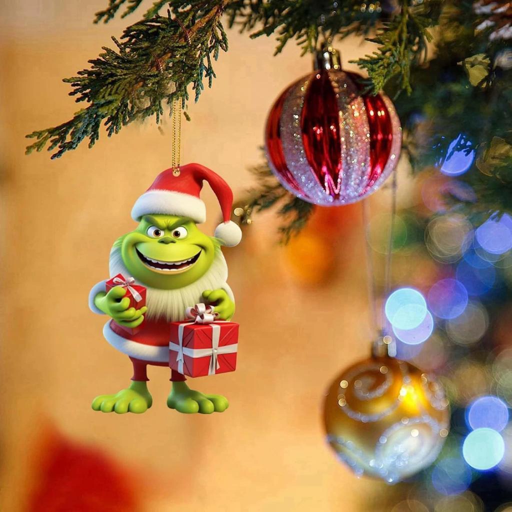 Рождественские акриловые зеленые украшения, акриловые плоские подвесные украшения для рождественской елки, односторонняя печатная подвеска для дерева / автомобиля / рюкзаков 2D плоская