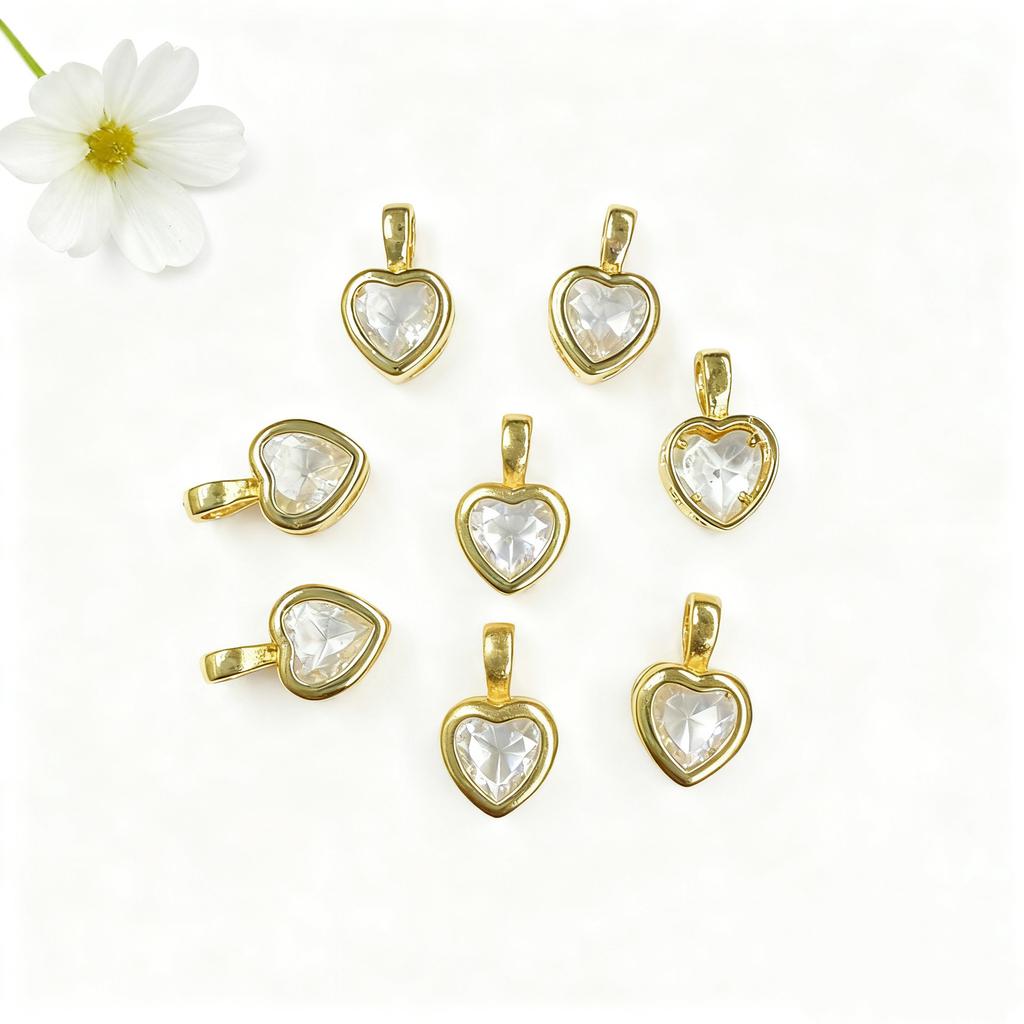 European American Popular Style Colorful Zircon Heart Shape Pendant Charm for Gemstone Beaded Necklace Bracelet DIY Accessories
