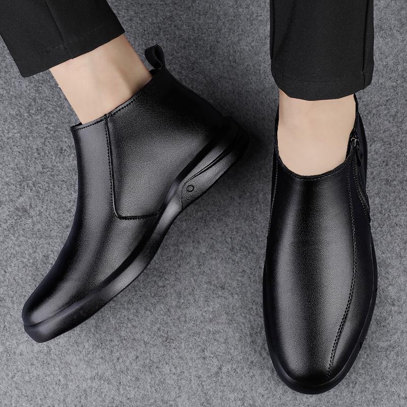 Мода Зима Деловая Мода Мужская Высокое Качество Мужская Обувь Деловая Формальная Кожаные Ботинки Классические Плюшевые Сохраняют Тепло Застежка-молния Короткие Ботинки