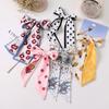 Temperament Pattern Long Silk Scarf Bow Knot Hair Band Ribbon Gentle Hair Band Girl Hairpin