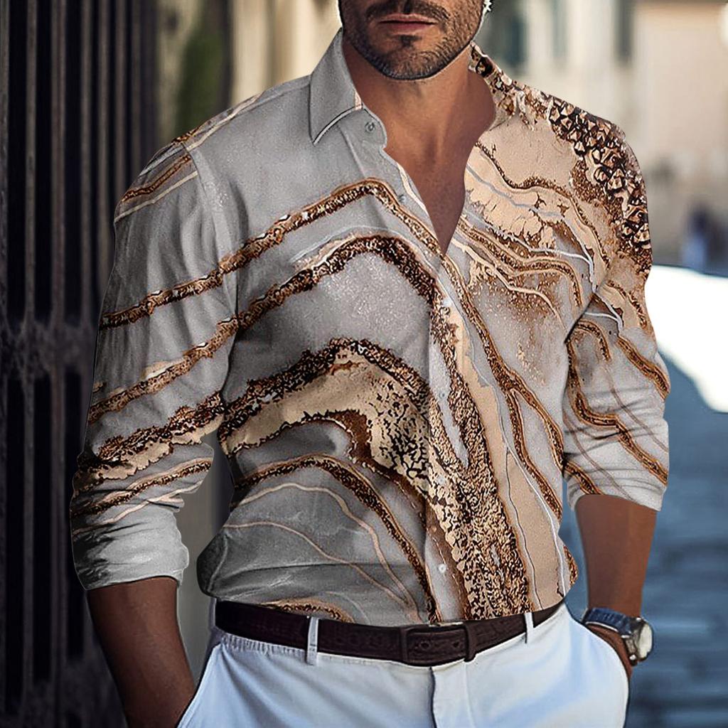 Мужская летняя новая свободная рубашка с длинным рукавом с принтом, кардиган, пляжная рубашка