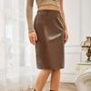 Women's Summer High Waist Slim Mid-Length Commuter Leather Half-Body Skirt