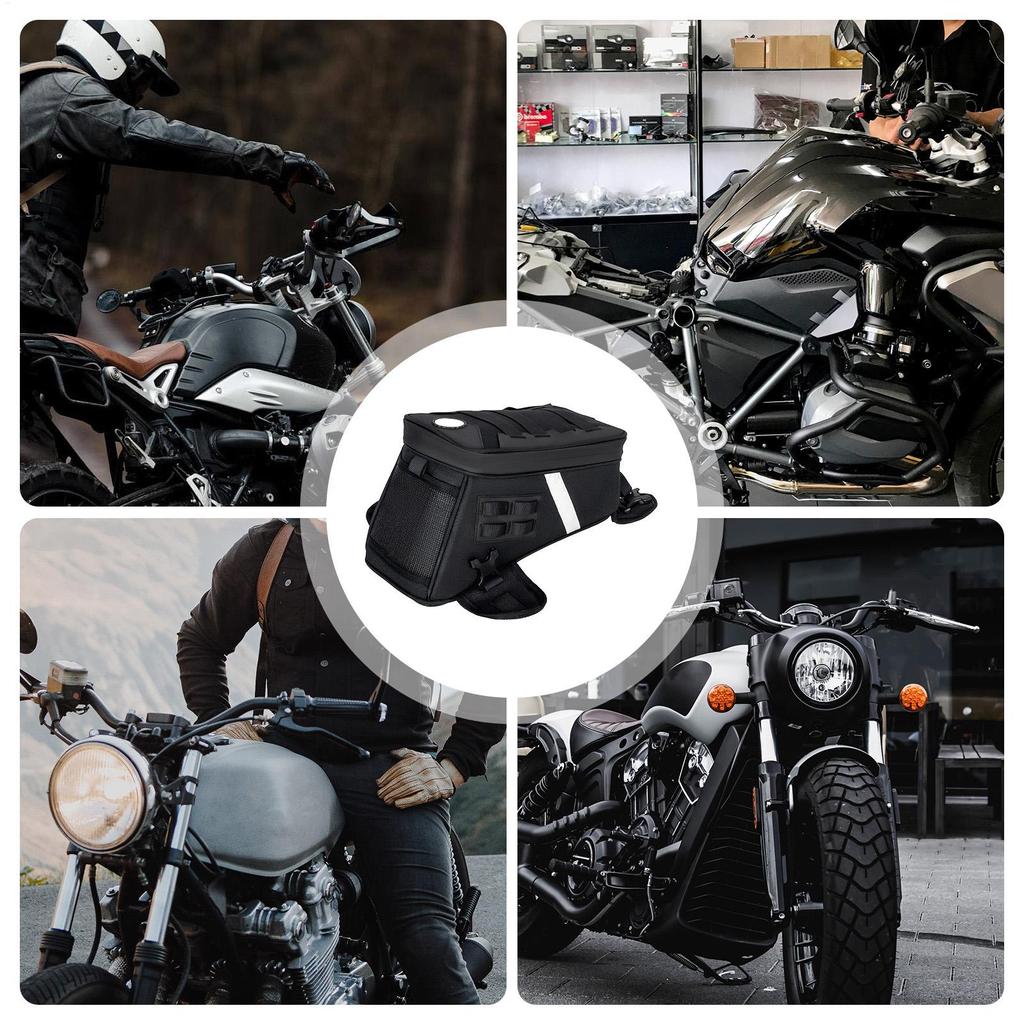 5L Reflective Motorcycle Bag Anti-Slip Storage Pouch with Elastic Straps Water Resistant for Bike Scooter Frame Travel