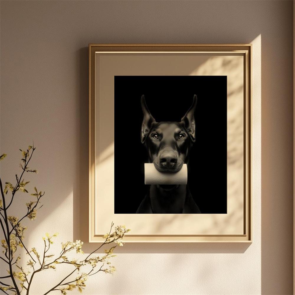 Funny Bathroom Doberman Dog Prints Quirky Dopamine Decoration Wall Art Print Poster Home Toilet Canvas Painting Home Decor