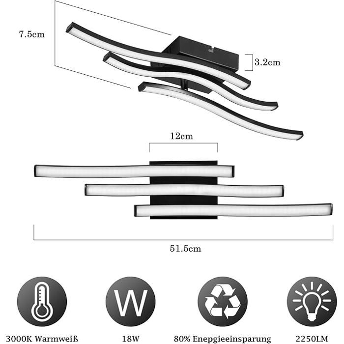 Plafonnier - NETTLIFE - Nettlife - Noir - 18 W - 3000 K