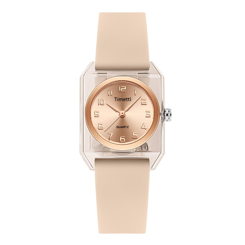 Ins Style Small Square Watch for Women, Gentle and Casual Silicone Strap, Versatile Quartz Watch for Commuting