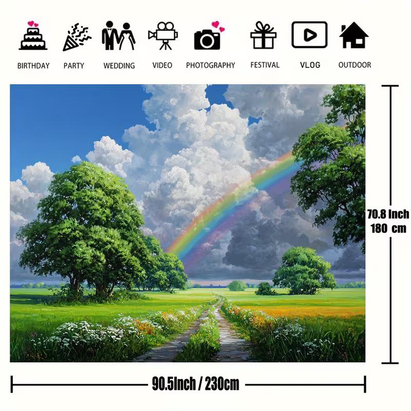 2D Sunny Meadow with Rainbow Backdrop Photography Background Banner