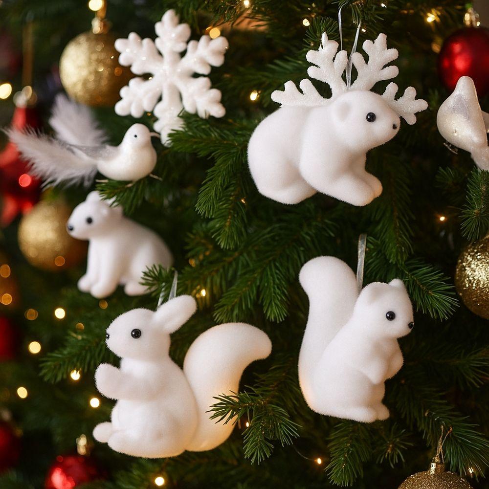 Флокированный Рождественский Подвесной Кулон Елка Белый Медведь Снежинка Подвесной Кулон Домашнее Украшение