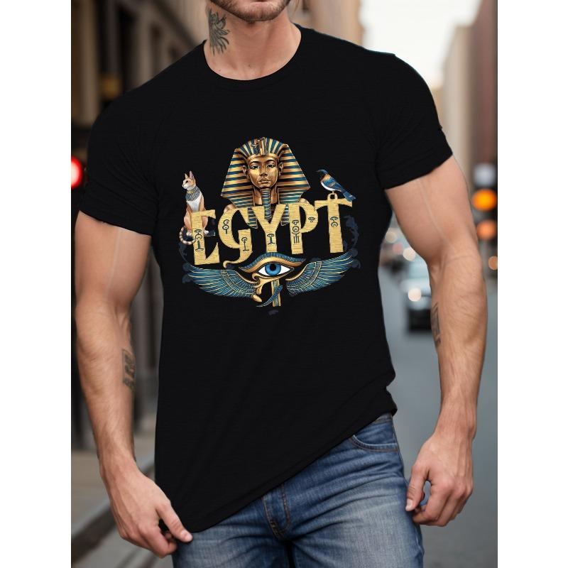 Мужские футболки с изображением кота-фараона и графикой EGYPT - Футболка с геометрическим узором, Повседневный летний топ из ткани для взрослых