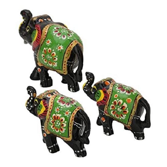 Большая фигурка слона ручной работы из папье-маше(10х7,6) Средняя(8,5х6,1) Маленький(7,3x5) CM (3 шт., Черный)