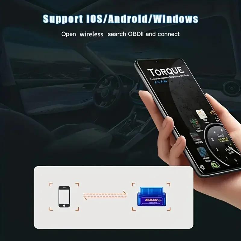 Диагностический инструмент OBD2 Bluetooth — мгновенное считывание неисправностей автомобиля, беспроводной анализ состояния автомобиля, простота использования и портативность