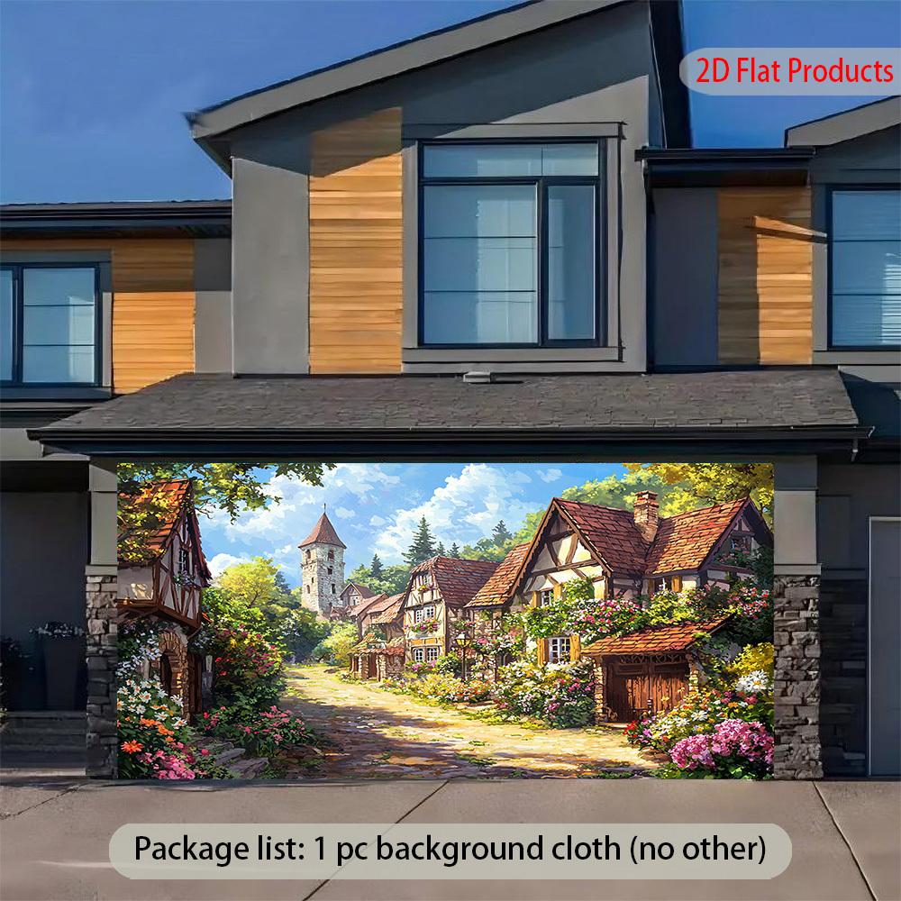 2D plane, 1 piece of European village banner background, suitable for home, office, café, wedding, birthday party