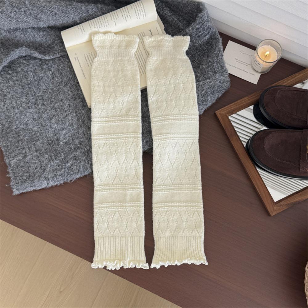 New Snowflake Leg Warmers Knitted Solid Color Lolita Long Socks Keep Warm Lace Mid-Calf Sock Winter