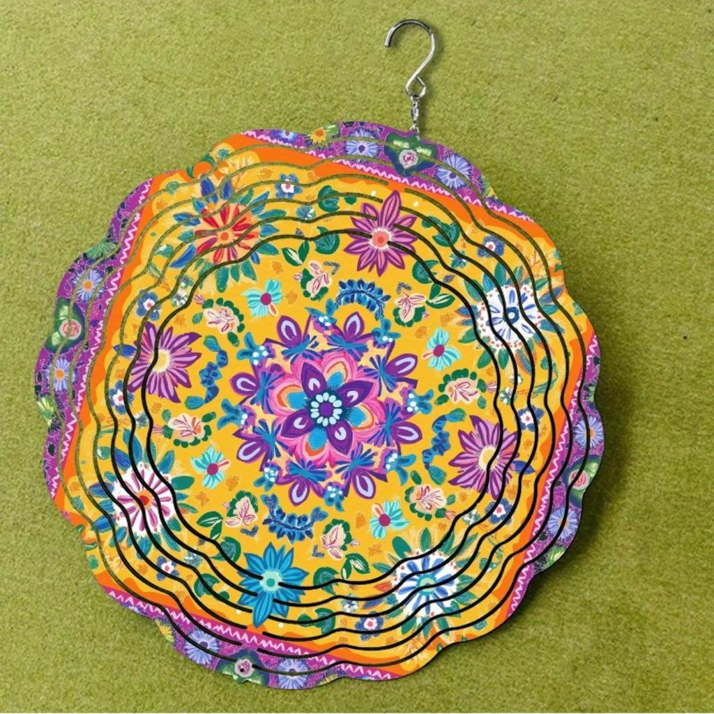 10 Inch Metal Mandala Wind Spinner Outdoor Garden Decor Multi Color Floral Hanging Art for Patio Balcony Courtyard No Battery Needed