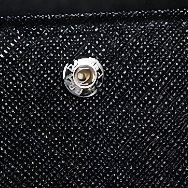 Prada Saffiano Enamel Metal Triangle Logo Snap Closure Natural Leather Wallet Women's Black
