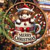 Christmas Decoration Sign,hanging decorations,2D Flat Wooden Product with The Pattern of a Calf In the cup,Christmas Gifts for Friends and Family