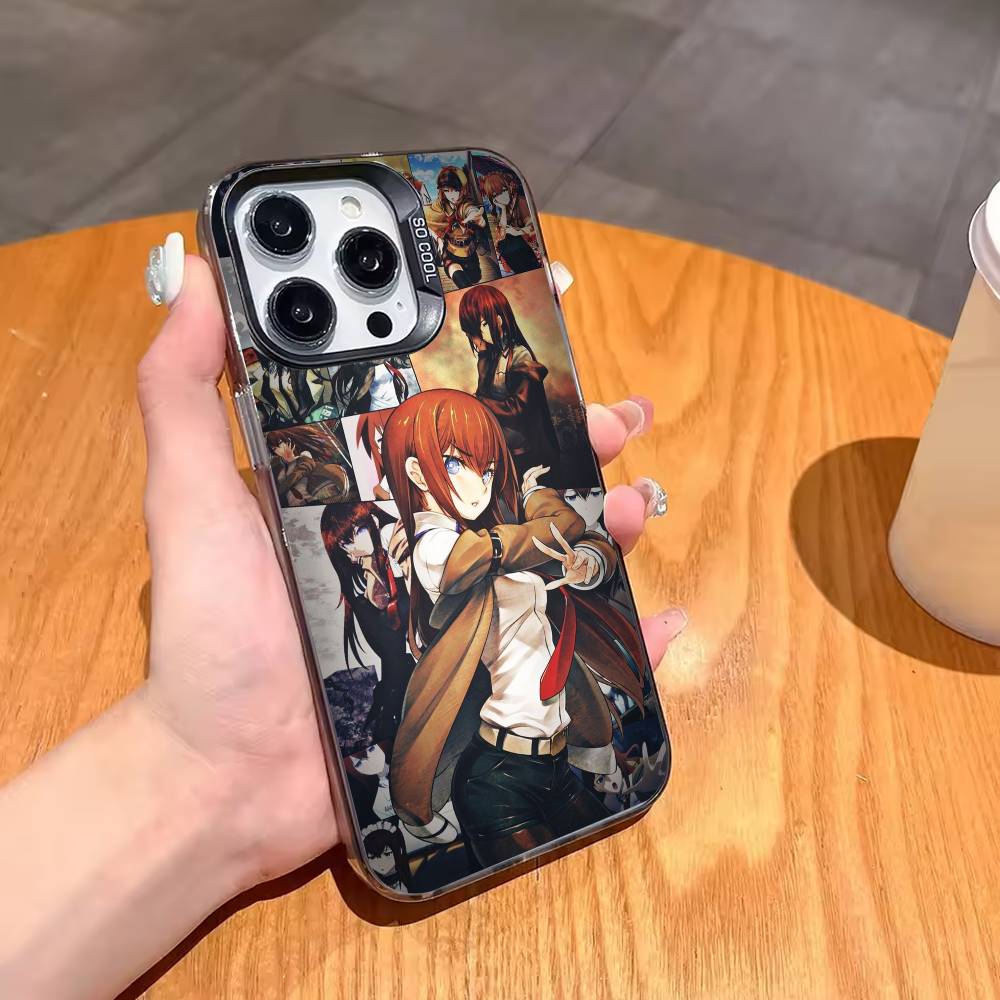 K-Kurisu M-STEINS GATE Makise-KM Phone Case For iPhone 17,16,15,14,13,12,11 Plus,Pro Max,XS,Colored Silver Plated Inside Cover