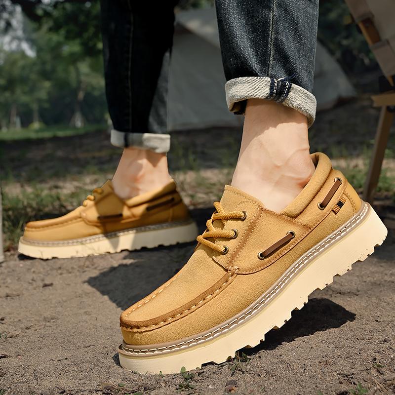 Мужские повседневные замшевые туфли на толстой подошве, туфли-лодочки на платформе для прогулок на свежем воздухе, походов, альпинизма