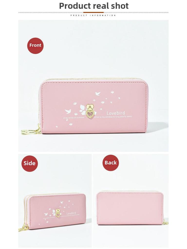 Женский длинный кошелек - двойная молния, большая вместимость с принтом Love, карманный чехол для телефона