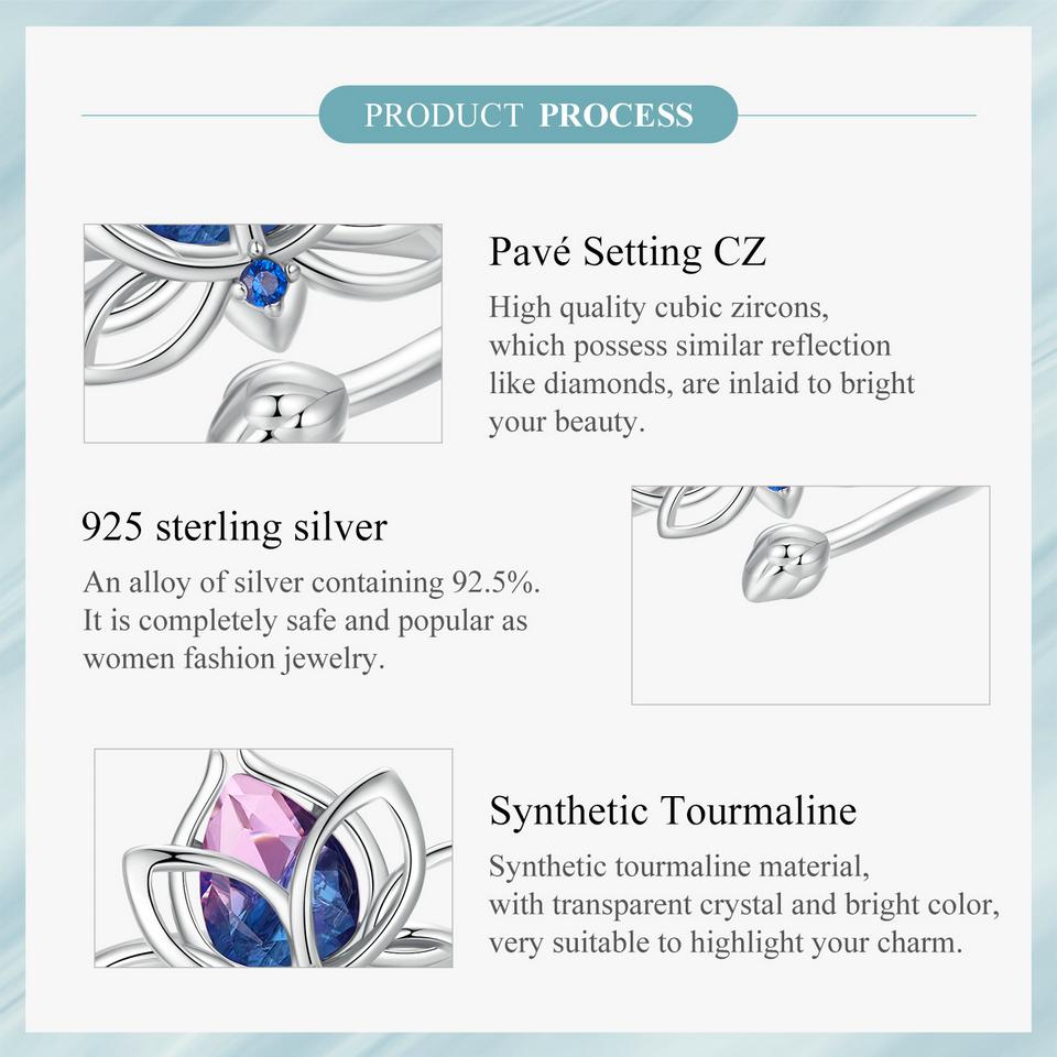 BAMOER Стерлингового Серебра 925 пробы Лотос Регулируемое Кольцо Поощрение Цветок Лотоса Открытая Обертка Кольцо Вдохновляющие Ювелирные Изделия Подарок для Женщин