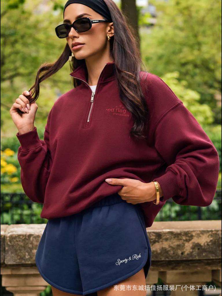 Fashion Hong Kong style casual temperament autumn and winter thickened lapel pullover chic half zipper sweater