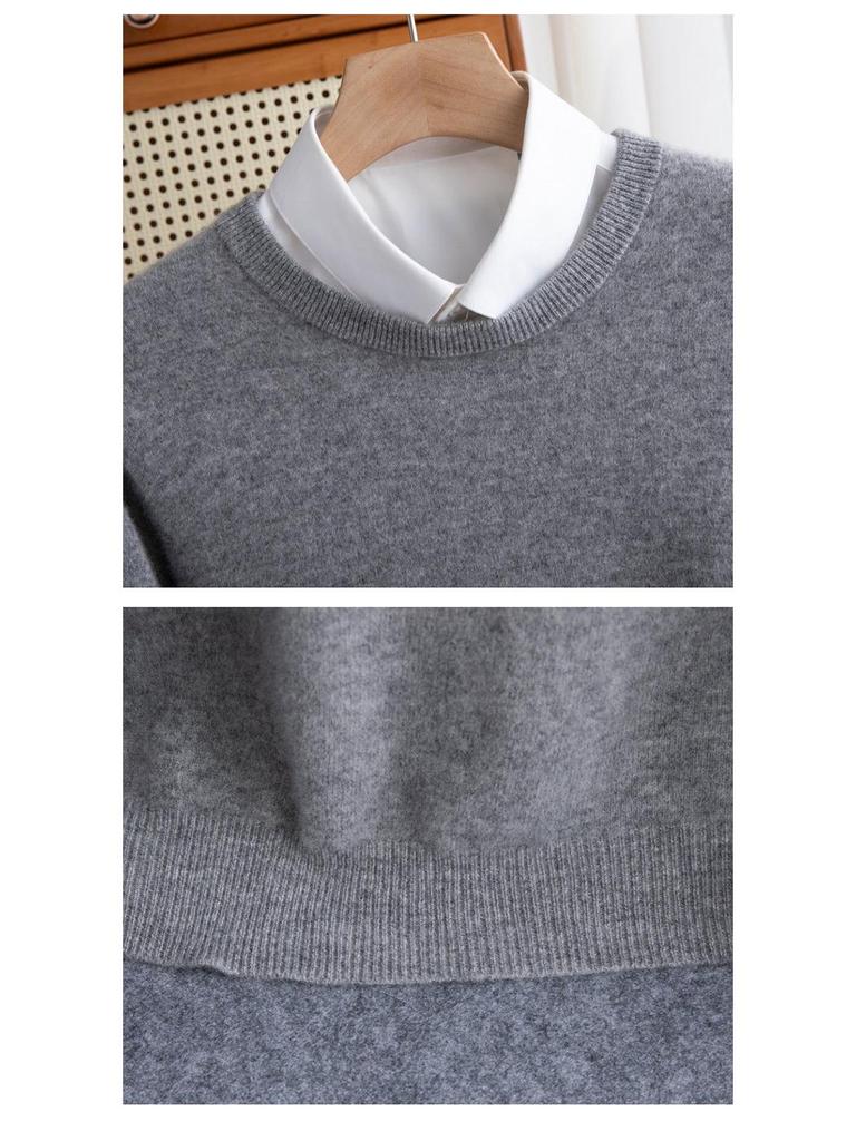 Men's Plus Size Loose Fit Pure Wool Round Neck Sweater, Autumn/Winter Cashmere Knitted Top