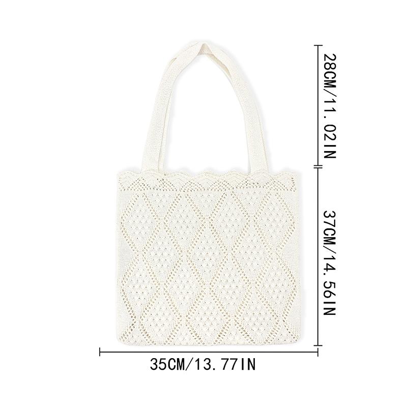 Yogodlns Minimalist Knit Shoulder Bag Boho Crochet Handbag Vintage Lace Hollow-Out Purse for Women Casual Crossbody Underarm Bag