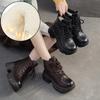 Женские ботинки из утолщенной шерсти, из натуральной кожи, увеличивающие рост, на шнуровке, женские короткие ботинки