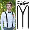 Solid Color Elastic Men Women Adjustable Straps Bow Ties Set Unisex Suspenders Suspenders Braces