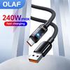 Кабель USB Type C Olaf 240 Вт Макс Быстрая Зарядка Зарядное устройство USB C Кабель для передачи данных Для Samsung Xiaomi Huawei LED Мобильный телефон Кабель USB A — C