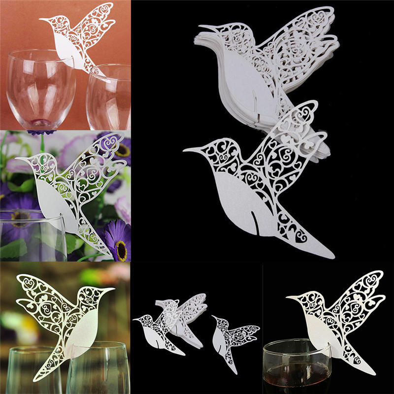 Птица Свадебные карточки с именами для бокалов вина лазерная резка на перламутровой карточке