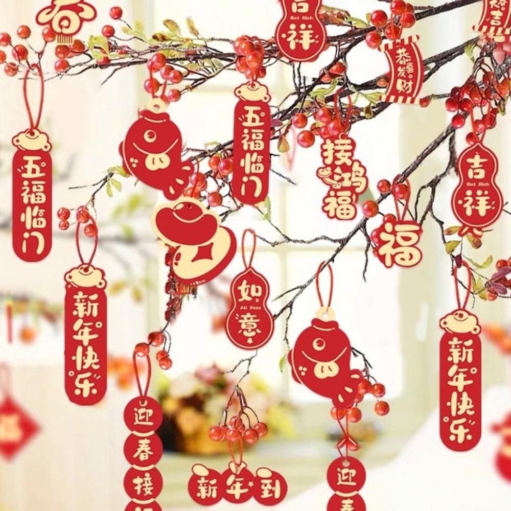 16PCS Spring Festival Blessing Card Hanging Ornament Potted Plant Decoration Snake New Year Decor