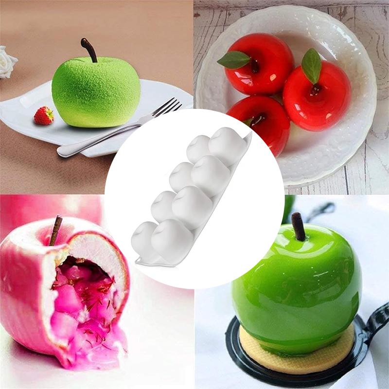 8-Cavity Apple Silicone Baking Mold Apple-Shaped Non-Stick Pudding Ice Cream Mould Heat Resistant Mousse Cake Baking Essential