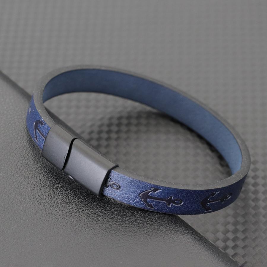 Alloy Handmade Leather Bracelet Men Printed Anchor Braslet Magnet Clasp Vintage Sports Wrist Guard Jewelry Gift Homme Pulsera