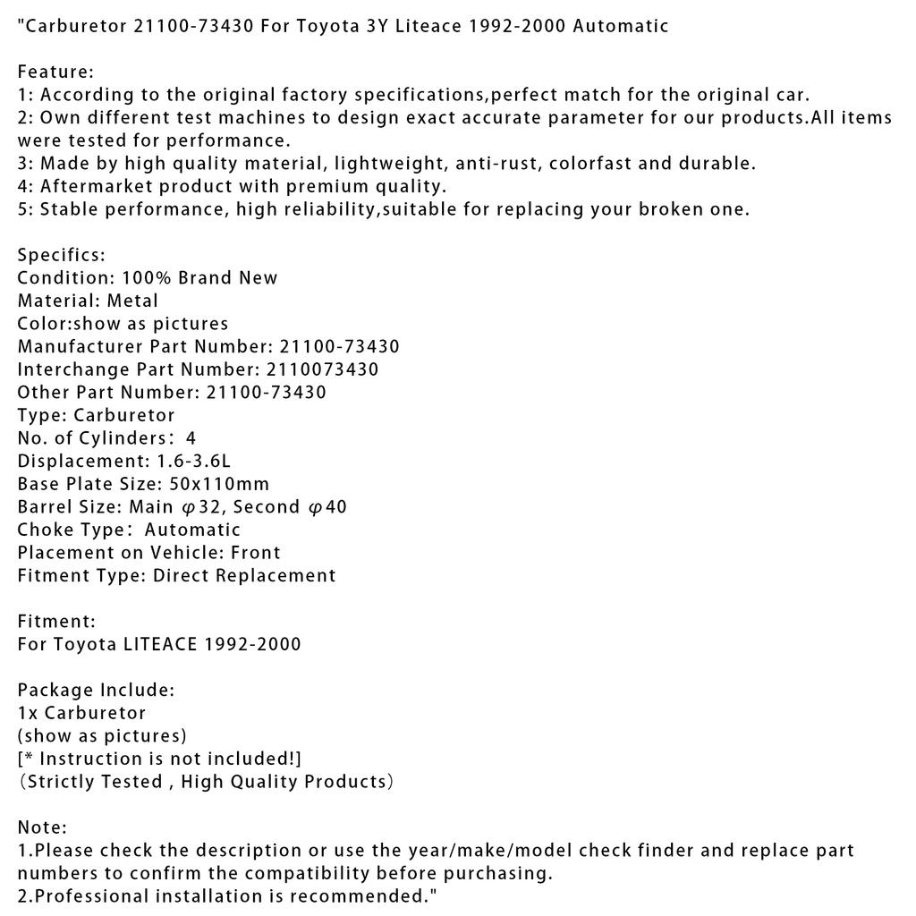 Карбюратор 21100-73430 Для Toyota 3Y Liteace 1992-2000 Автомат