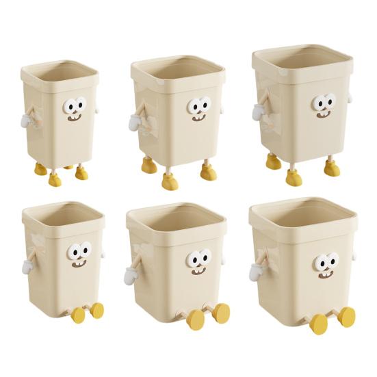Household Waste Bin Cartoon Trash Can with Eyes Hands Legs 7L/12L/16L Cute No Lid Garbage Bin for Kitchen Bathroom Bedroom Office